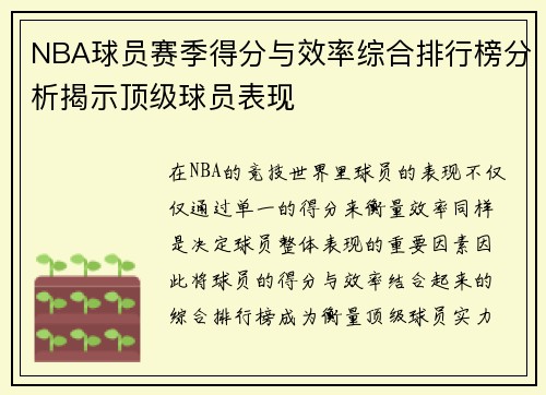 NBA球员赛季得分与效率综合排行榜分析揭示顶级球员表现 NBA球员赛季得分与效率综合排行榜分析揭示顶级球员表现