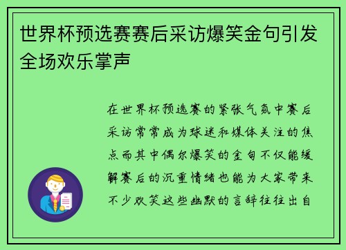 世界杯预选赛赛后采访爆笑金句引发全场欢乐掌声